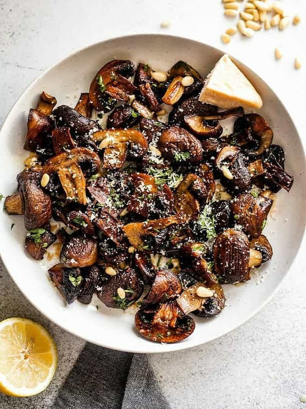 Roasted Mushrooms with Parmesan and Pine Nuts