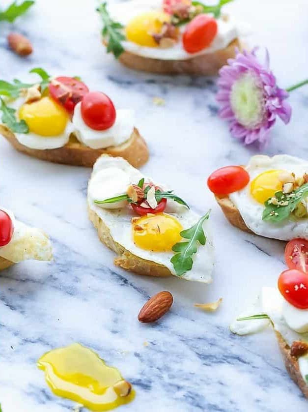 Crostini with Quail Eggs