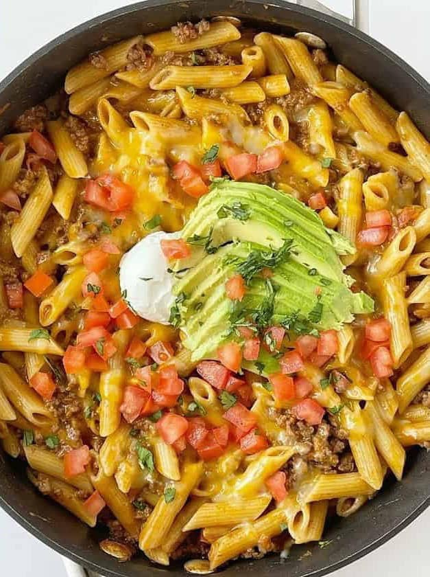 Easy Beef Taco Pasta Skillet