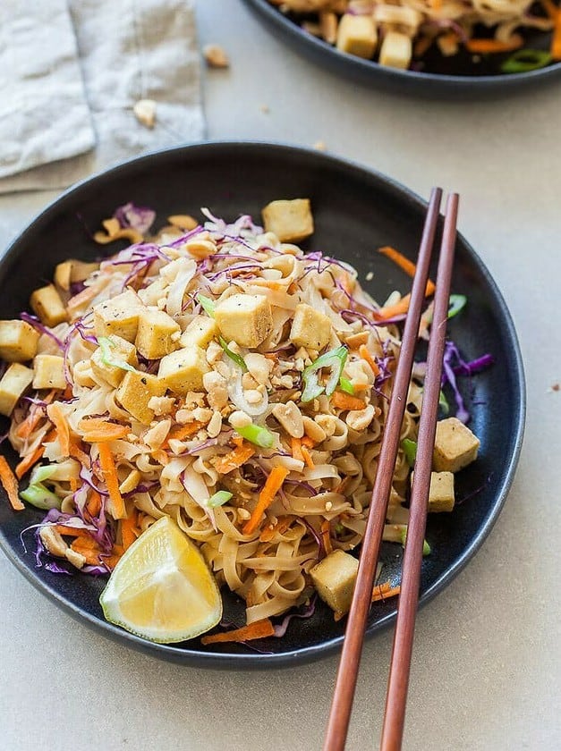 Vegan Pad Thai with Tofu in Peanut Sauce