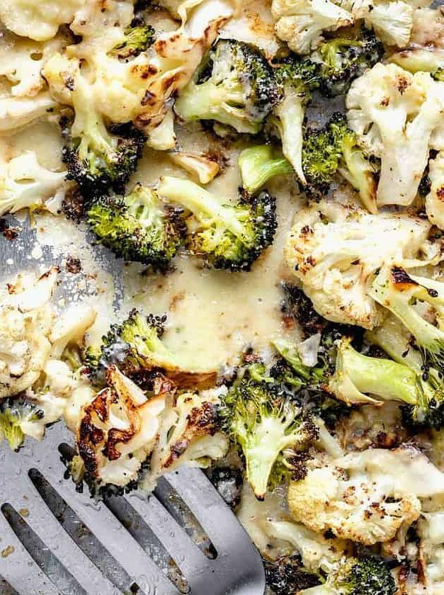 Cheesy Roasted Broccoli and Cauliflower