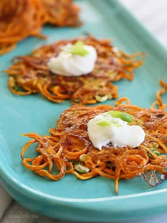 Spiralized Sweet Potato Latkes