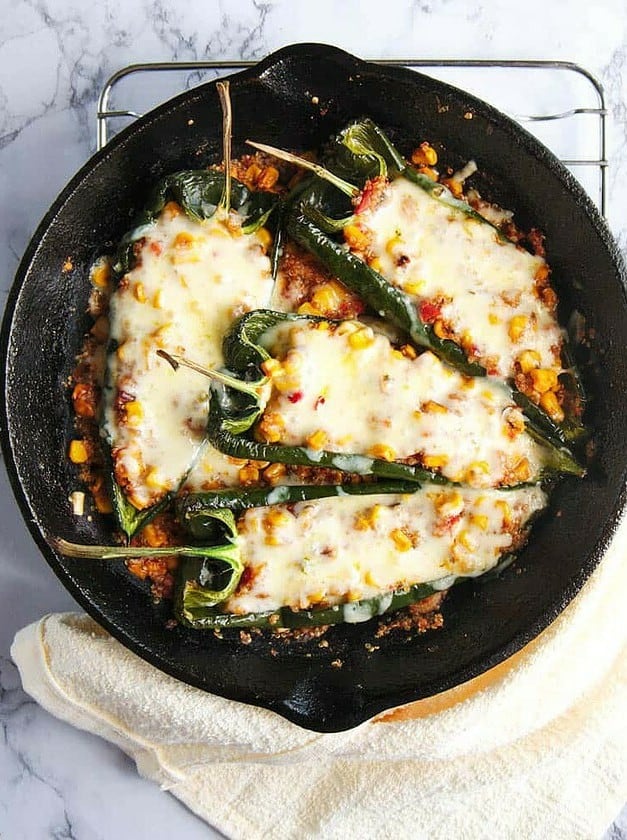 Vegetarian Stuffed Poblano Peppers with Quinoa and Corn