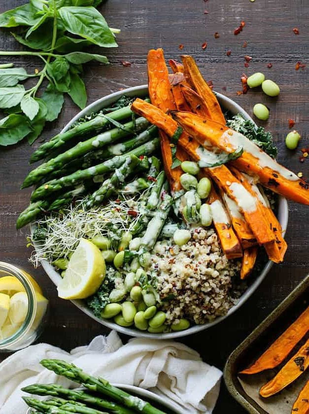 Sweet Potato Basil Quinoa Bowls with Lemon Tahini