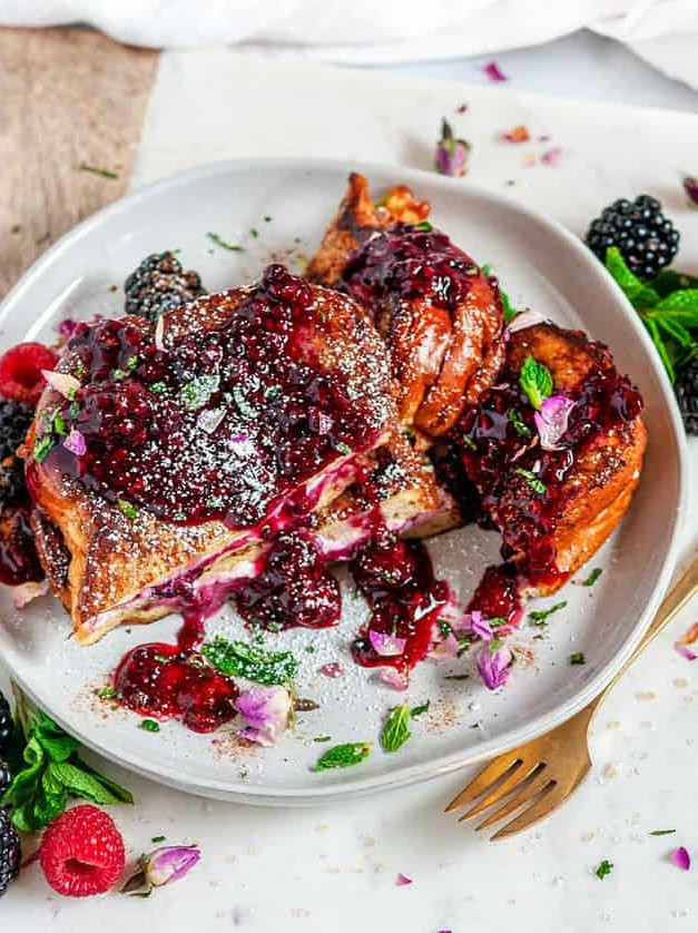 Cream Cheese Stuffed Blackberry Compote French Toast