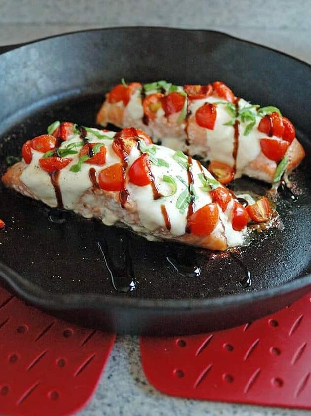 Salmon Caprese with Balsamic Glaze