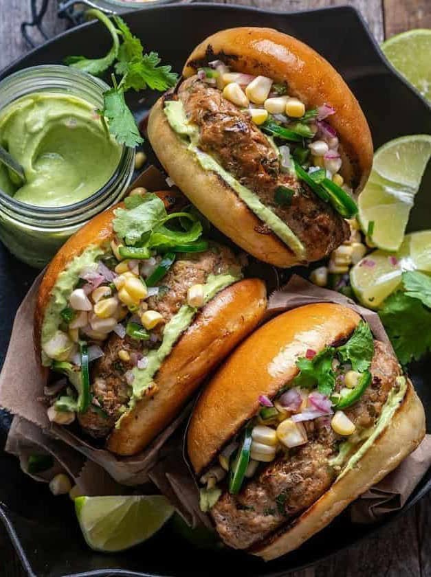 Honey Jalapeño Turkey Burgers with Avocado Crema