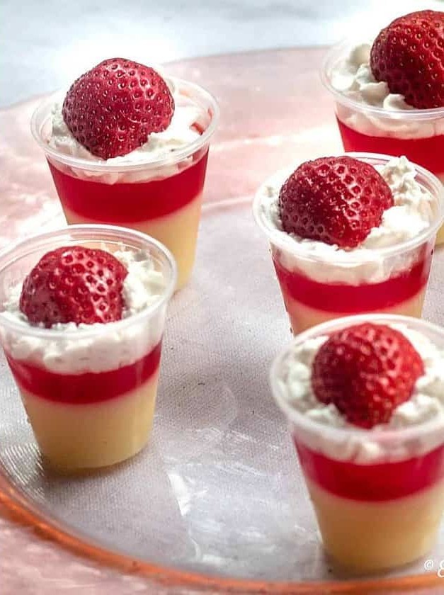 Layered Strawberry Shortcake Jello Shots