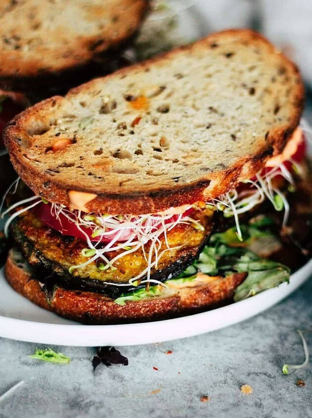 Crispy Eggplant BLT with Harissa Mayo