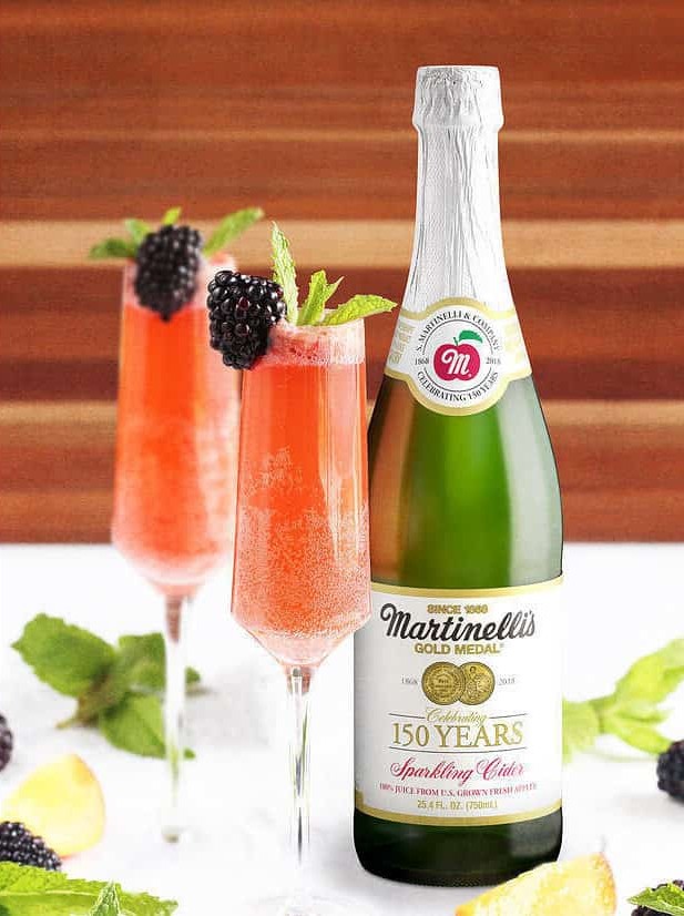 Sparkling Cider Blackberry Peach Bellini Mocktail