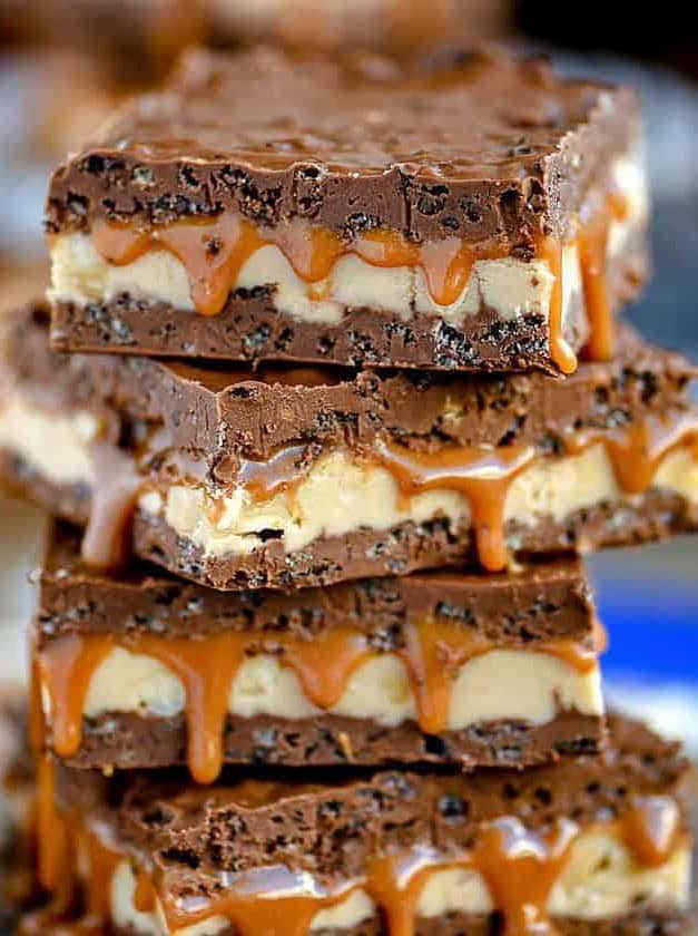 No Bake Crispy Snickers Bars