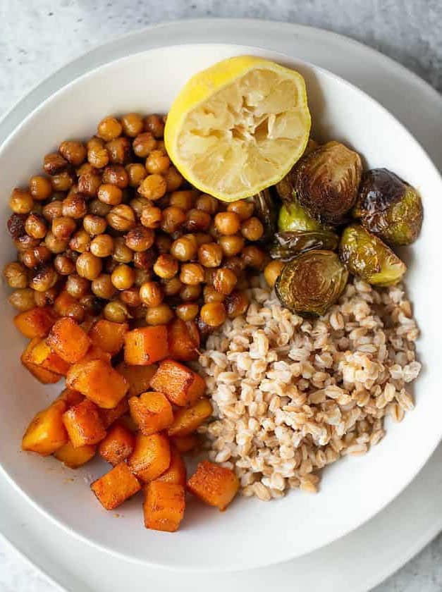 Vegan Sheet Pan Farro Bowl with Butternut Squash