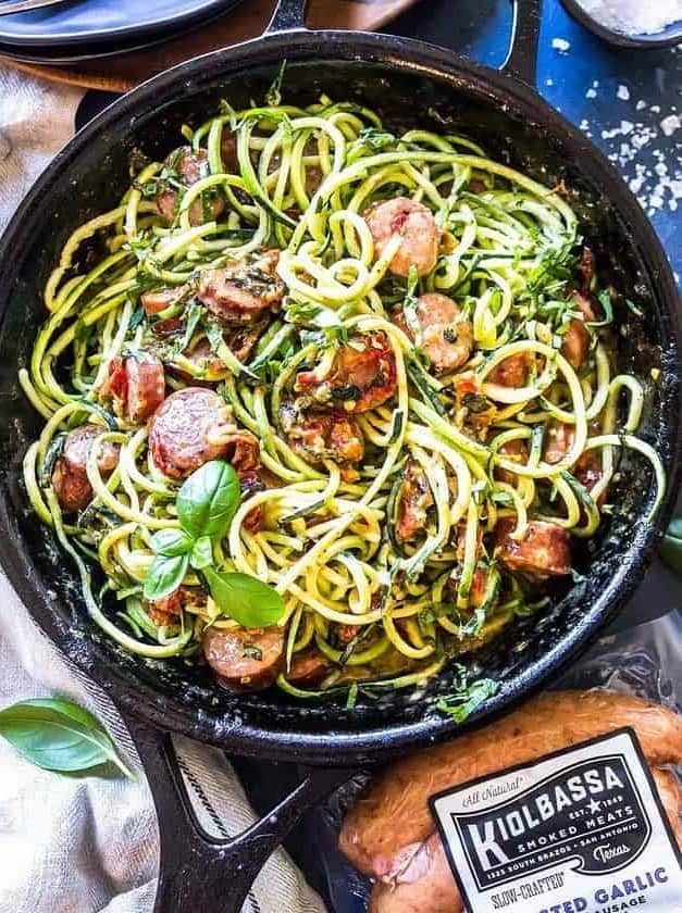 Keto Creamy Tuscan Zucchini Noodles with Sausage