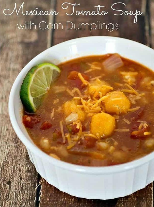 Mexican Tomato Soup with Corn Dumplings