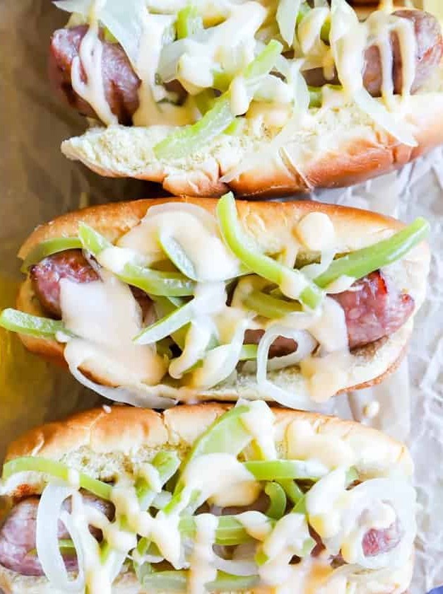 Drunken Philly Cheesesteak Grilled Bratwurst