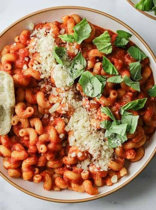 Cavatappi Pasta with Basil Marinara