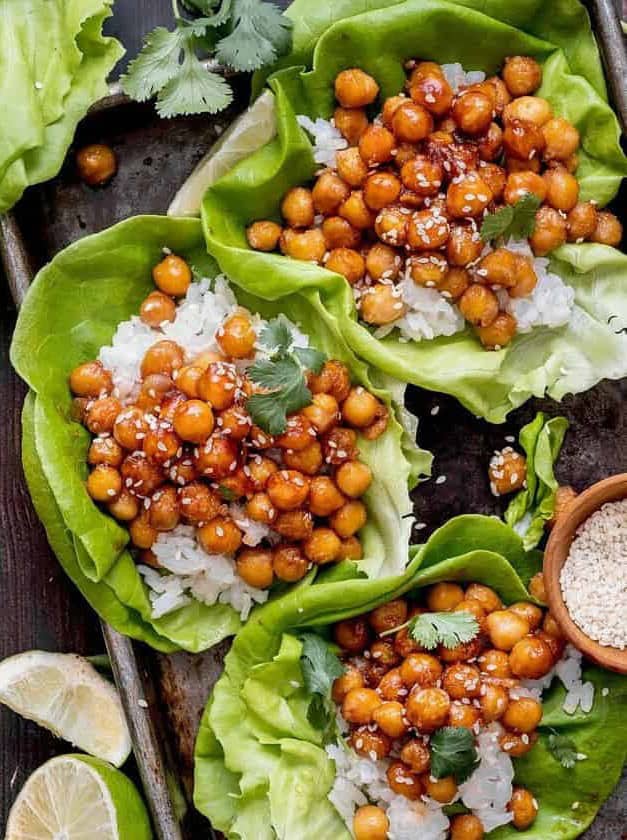 Honey Sesame Chickpea Lettuce Wraps