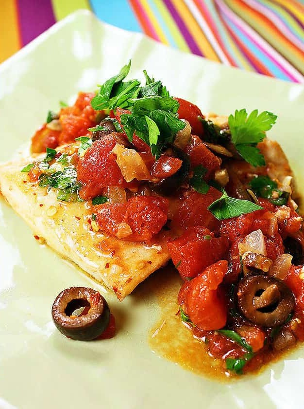 Red Snapper with Tomatoes, Olives and Onions