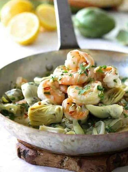 Shrimp Scampi with Artichokes