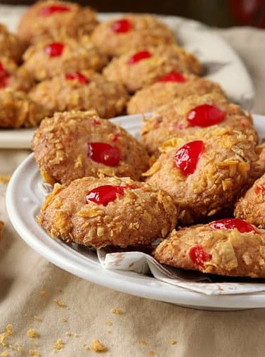 Cherry Winks Cornflake Cookies