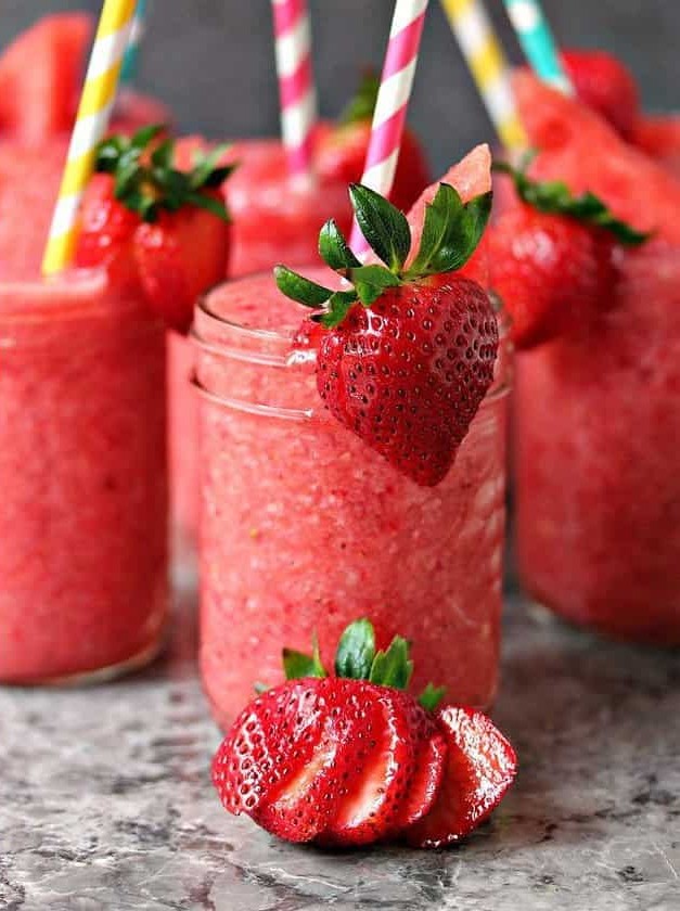 Boozy Strawberry Watermelon Slushies