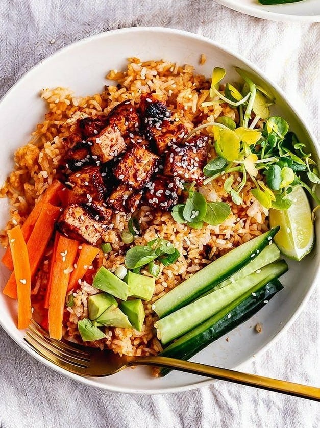 Spicy Rice Bowls with Korean Marinated Tofu