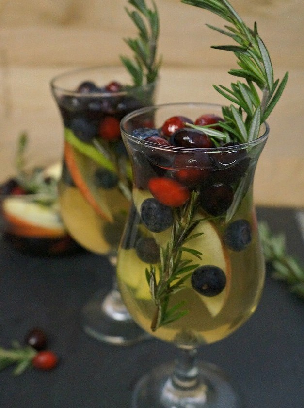 Holiday White Cranberry Sangria With Rosemary