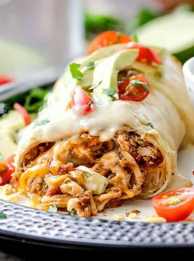 Smothered Baked Chicken Burritos