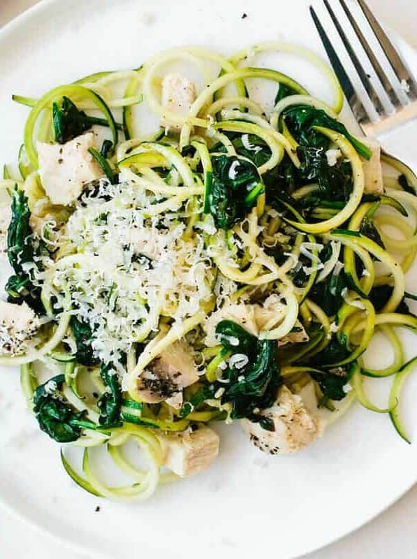 Zucchini Noodles with Chicken, Spinach and Parmesan