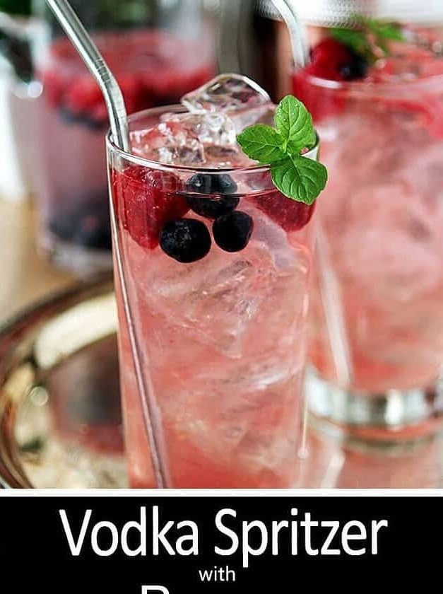 Vodka Spritzer With Raspberries and Blueberries