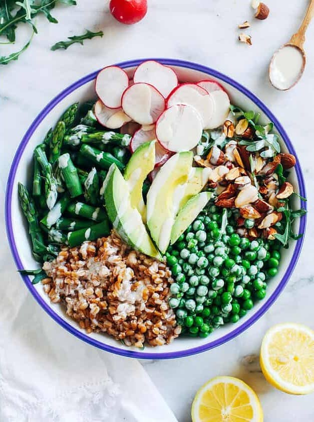 Spring Farro Bowls with Lemon Tahini Dressing