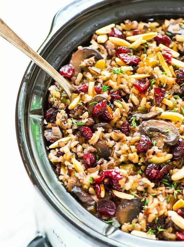 Crockpot Wild Rice Stuffing with Cranberries