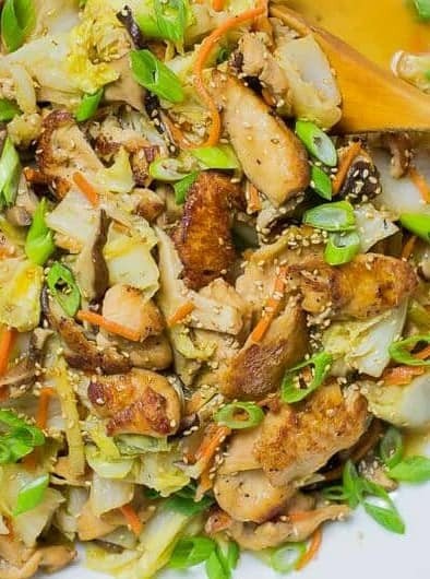 Paleo Chicken Stir-Fry with Cabbage and Shiitake