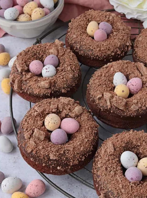 Chocolate Baked Donut Easter Nests