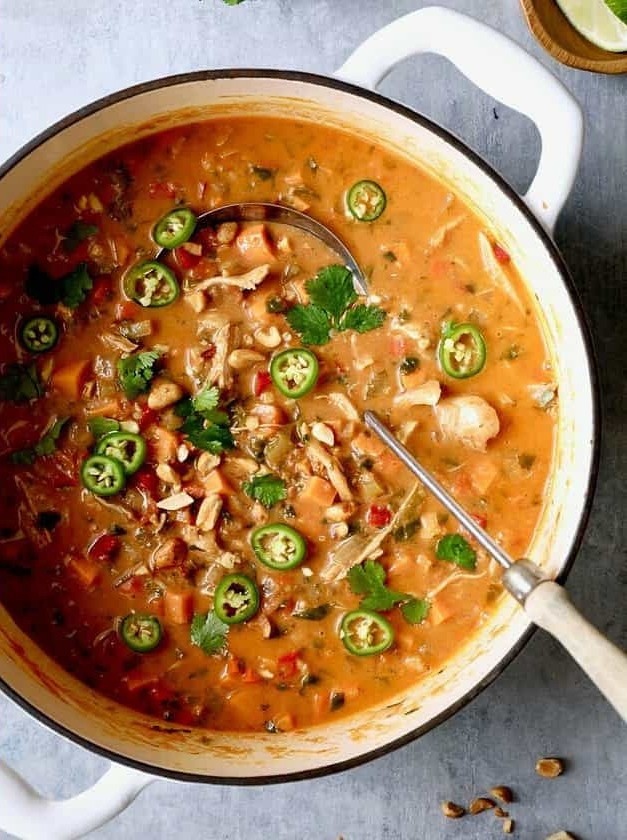 Spicy Peanut Soup with Chicken and Sweet Potatoes