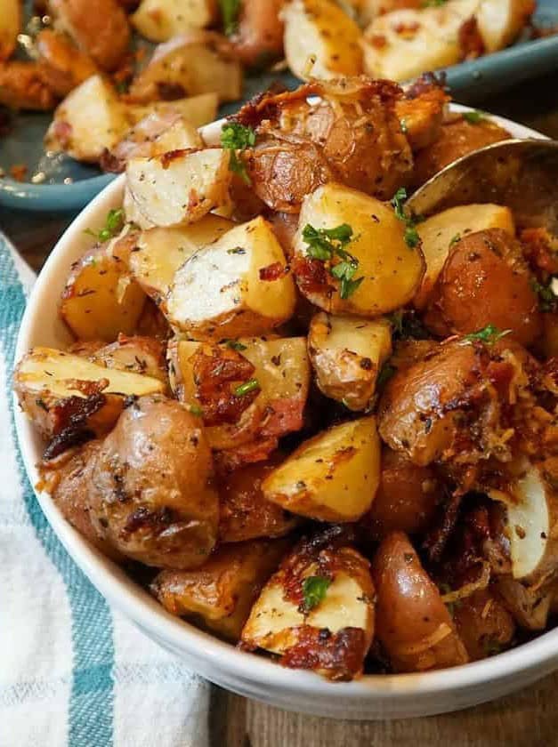 Garlic Roasted Potatoes with Bacon