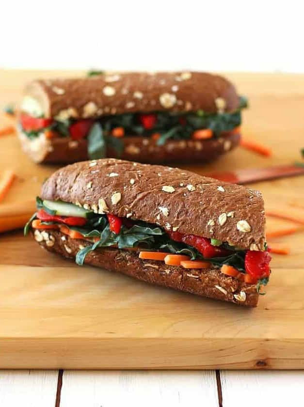 Roasted Red Pepper, Carrot and Hummus Sandwich