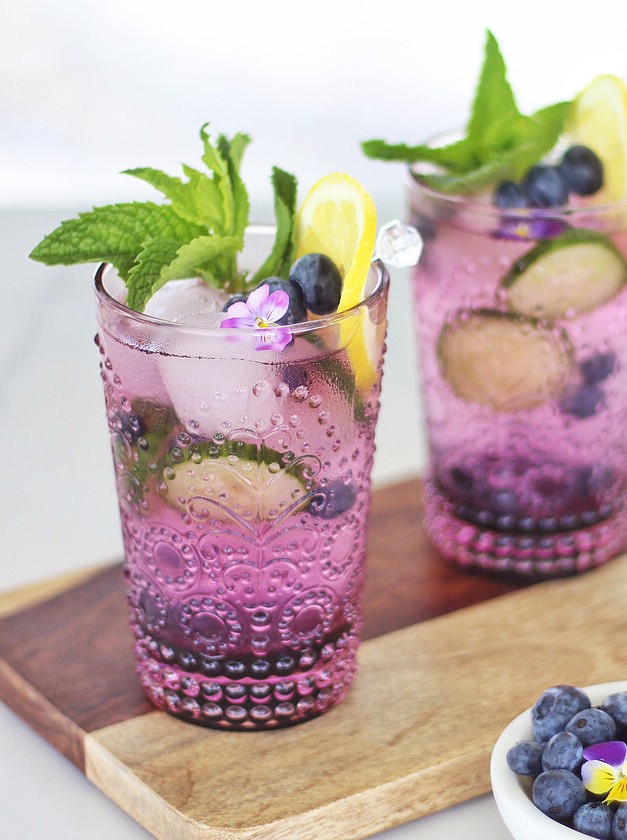 Blueberry Lemon and Cucumber Gin Mojitos