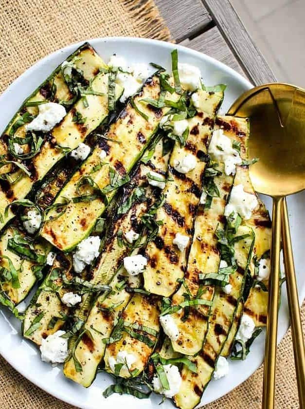 Grilled Zucchini with Goat Cheese, Basil & Honey