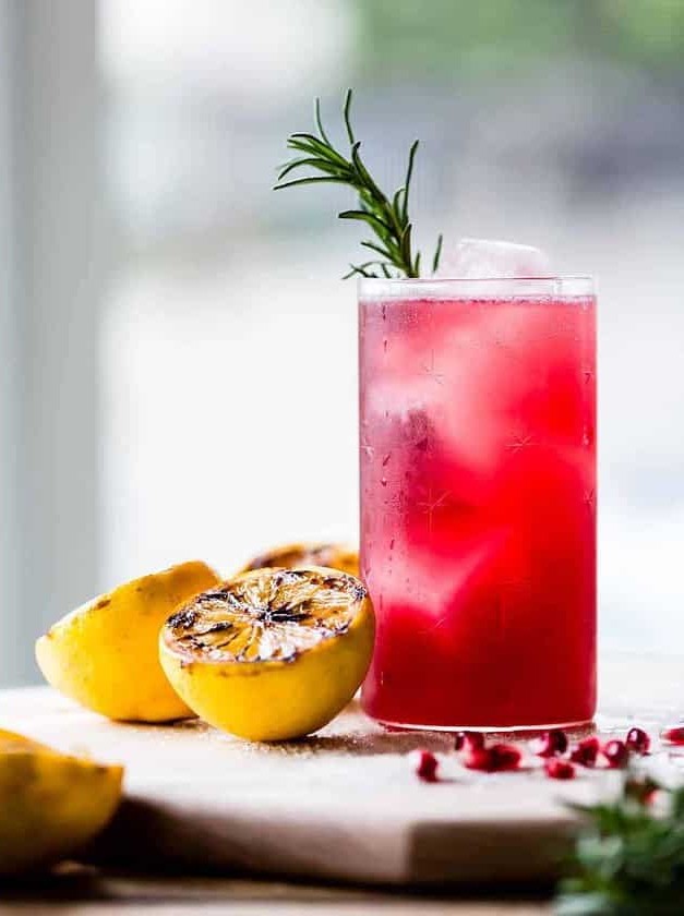 Pomegranate Vodka Cocktail With Lemon & Rosemary