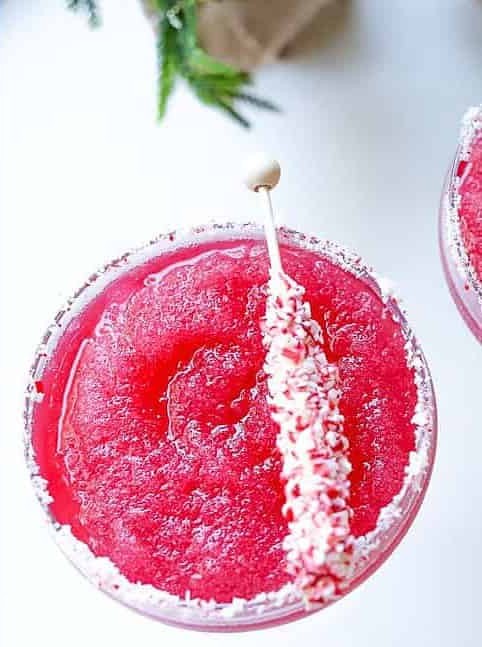 Frozen Cranberry Margarita With Peppermint Rim