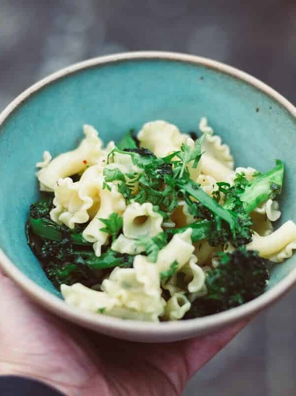 Gigli with Salted Purple Sprouting Broccoli