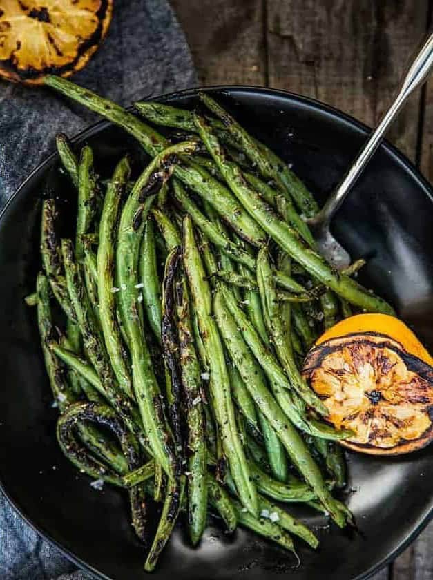 Grilled Green Beans with Grilled Lemon