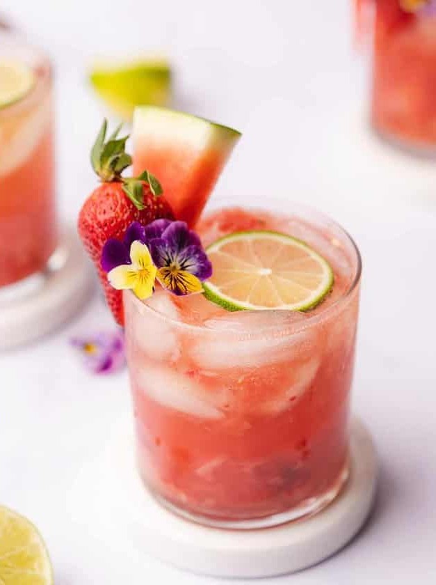 Watermelon Wine Spritzer With Strawberries