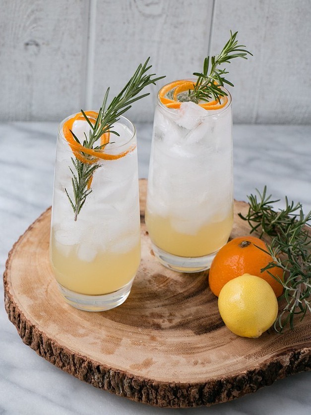 Meyer Lemon and Rosemary Tom Collins