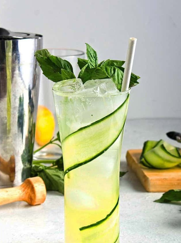 Basil-Infused Tom Collins Cocktail