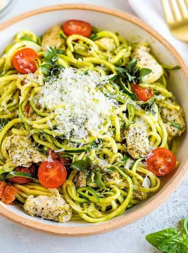 Pesto Zucchini Noodles with Chicken