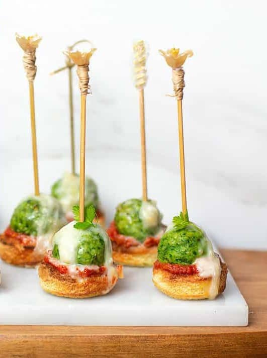 Spinach & Chicken Meatball Appetizer with Fontina Fondue