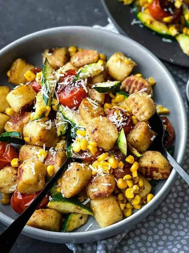 Pan Fried Gnocchi with Tomato, Corn and Zucchini