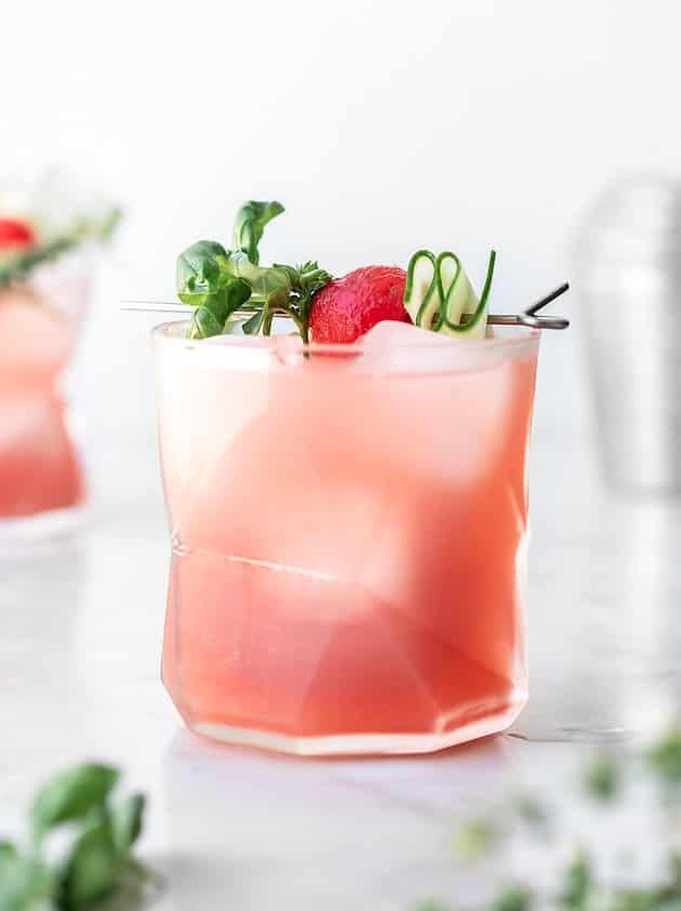 Watermelon Vodka Cocktail With Cucumber and Basil